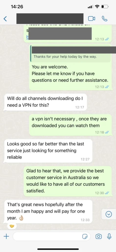 WhatsApp customer support chat review 3 doxdox iptv.shop